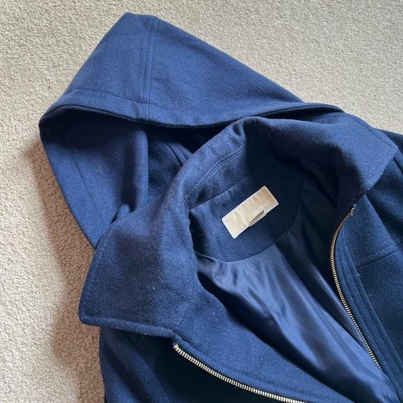 Michael Kors Navy Zippered Hooded Peacoat - Picture 3 of 5